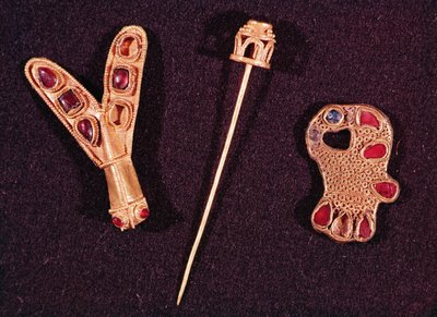 Brooches and Gold Pin by Merovingian School Merovingian School